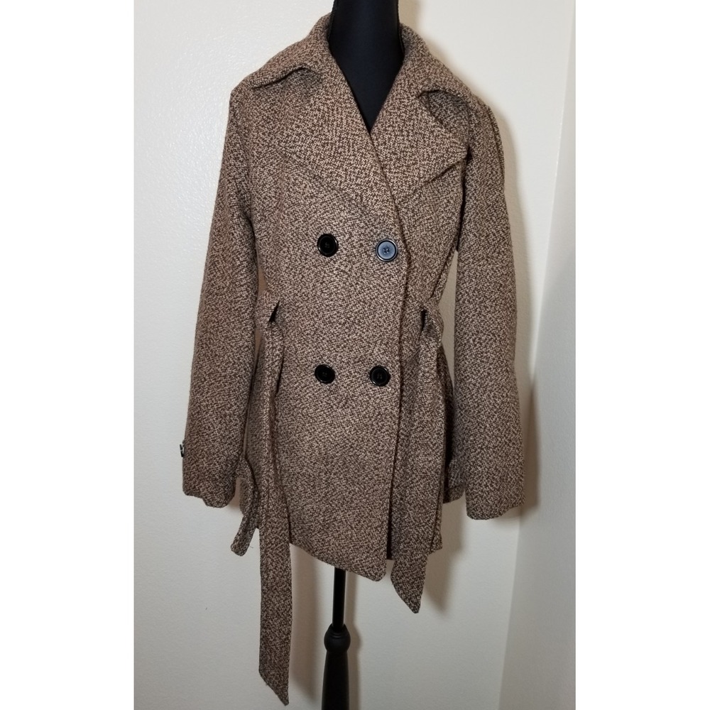 J2 by Joujou Brown Wool Pea Coat Jacket Womens Small Y2K Minimalist Coastal City